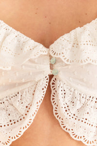 Top court en dentelle en coton - Blanc