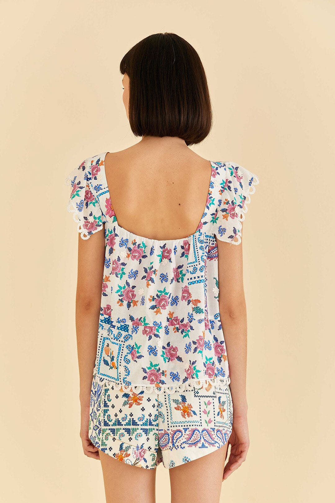 Blouse Bandanas romantiques en coton - Blanc