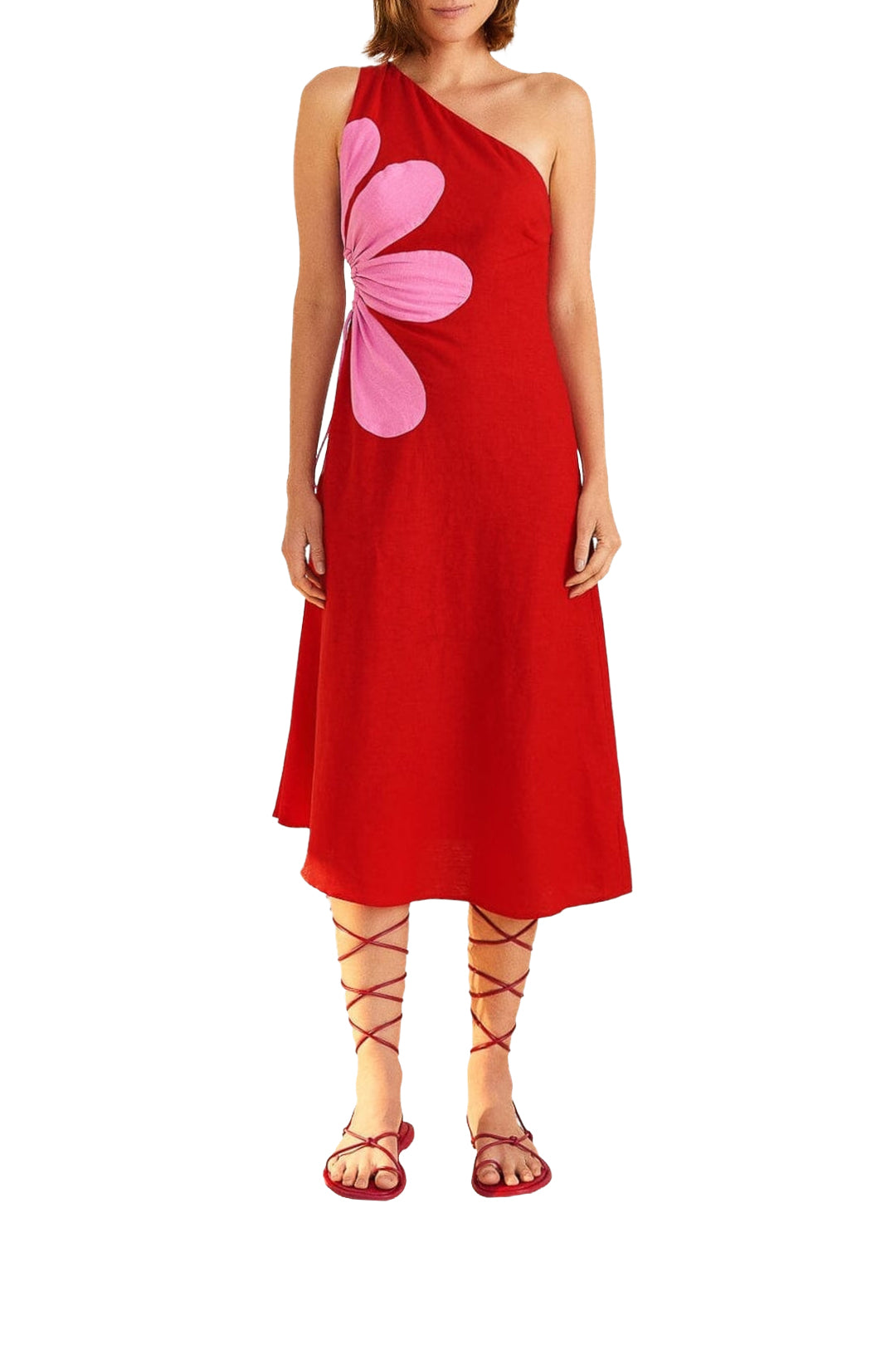 Robe midi à découpe Flower - Rouge