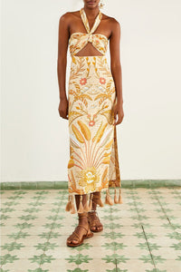 Robe longue Jungle Chic Sand en lin - Jaune