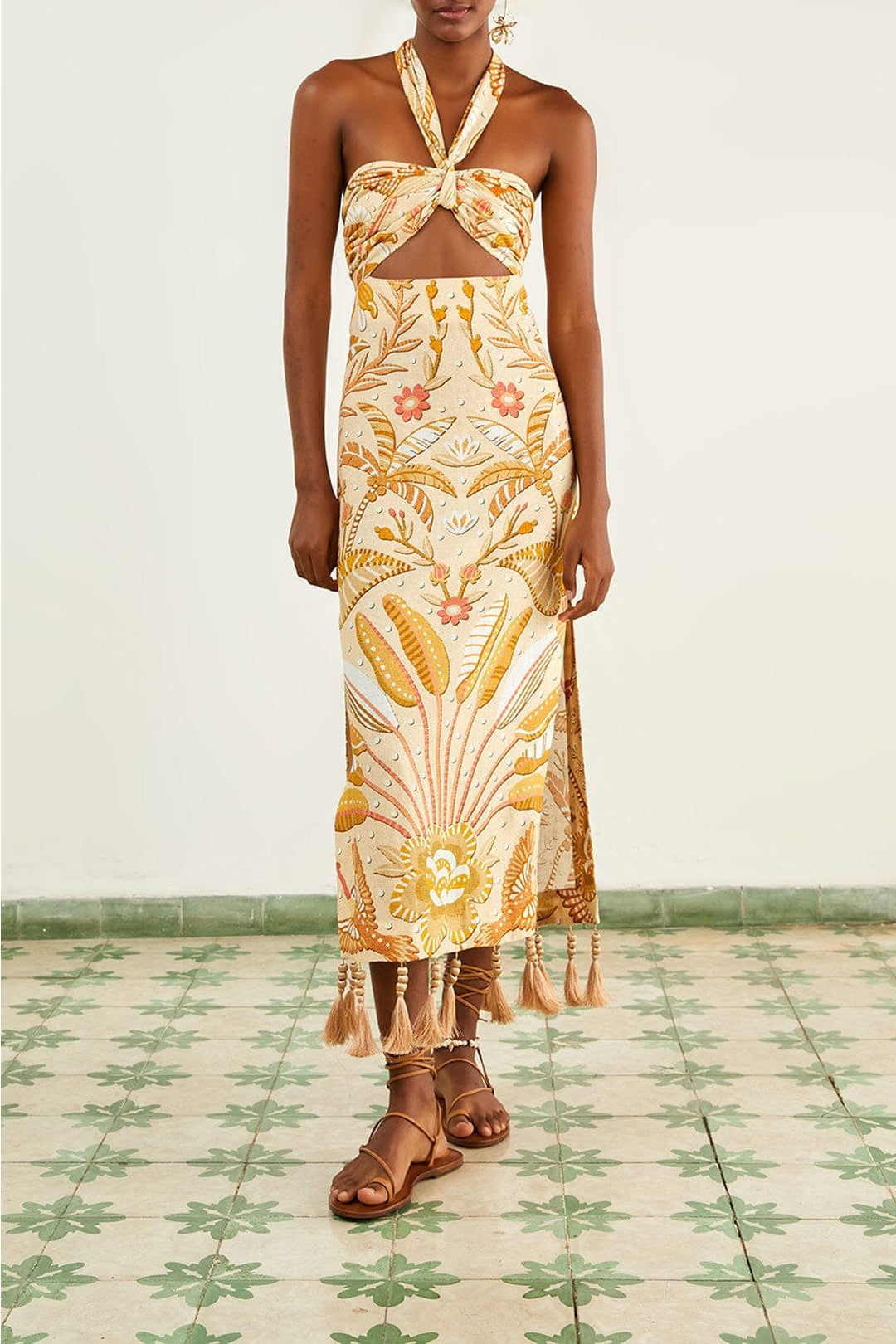 Robe longue Jungle Chic Sand en lin - Jaune