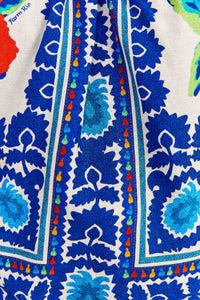 Blouse Flower tapestry en lin - Bleu