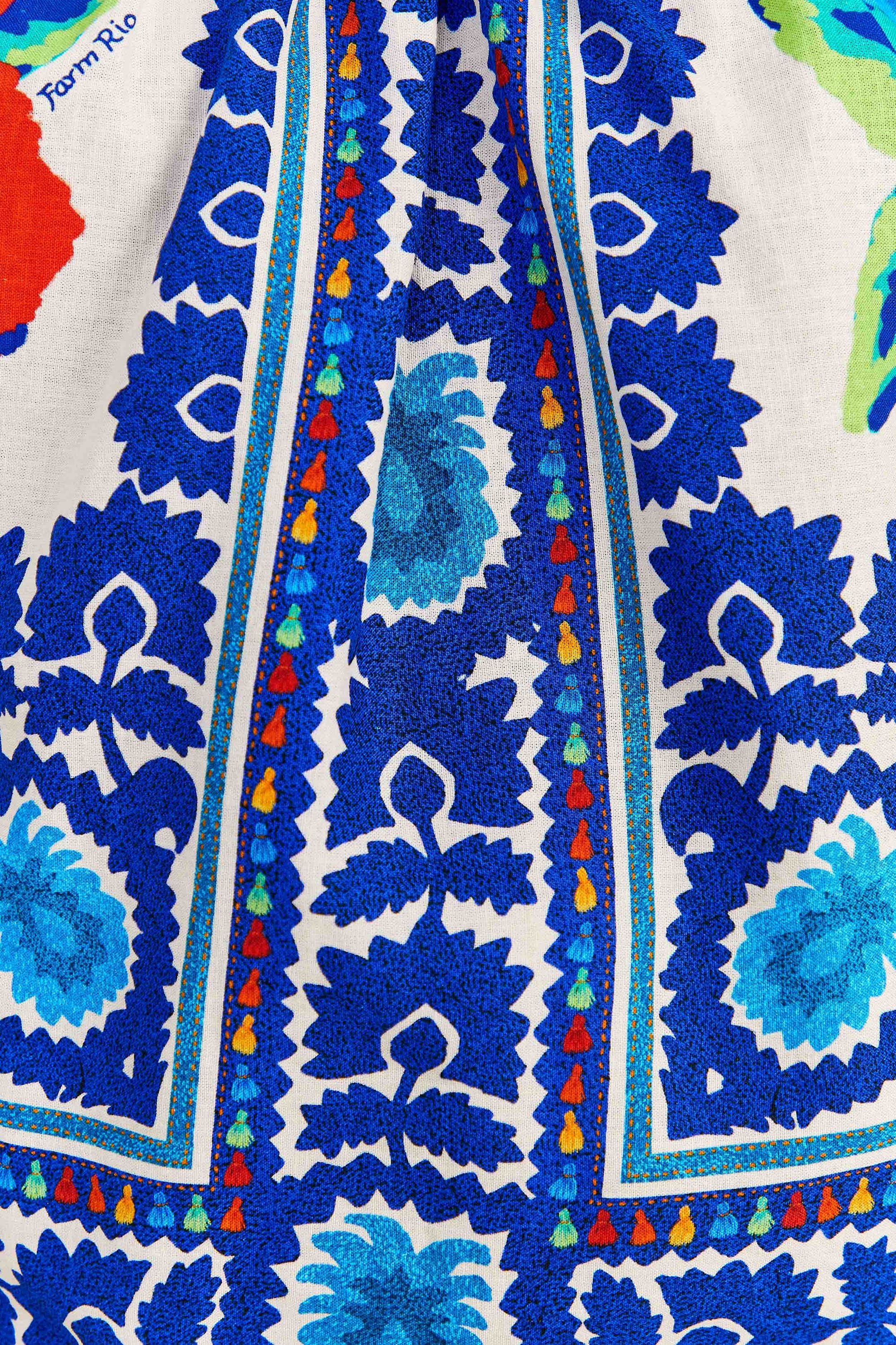 Blouse Flower tapestry en lin - Bleu