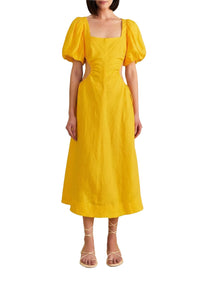 Robe longue à découpes en lin - Jaune