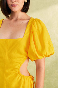 Robe longue à découpes en lin - Jaune