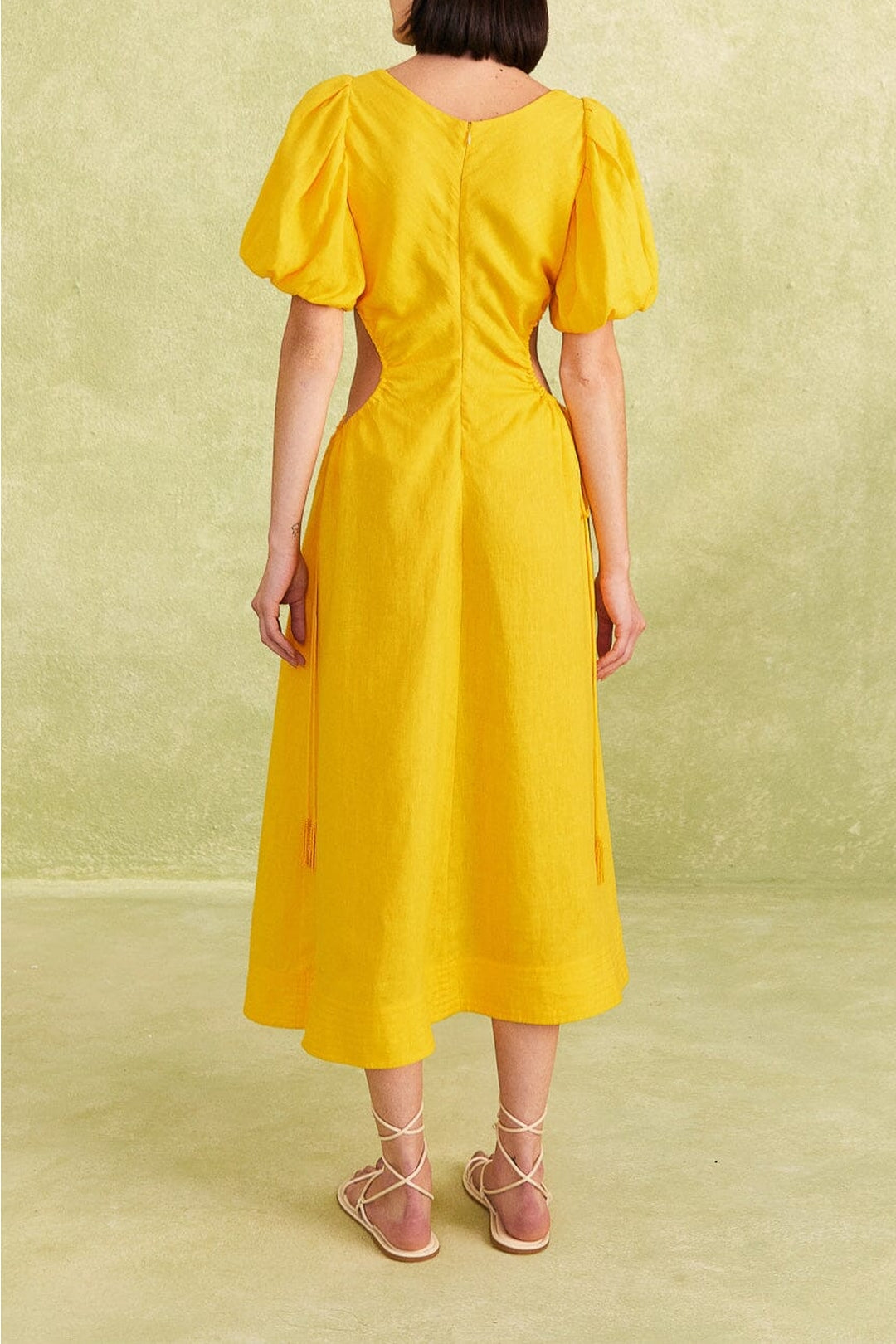 Robe longue à découpes en lin - Jaune