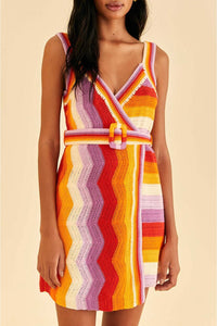 Robe courte à rayures en crochet - Orange