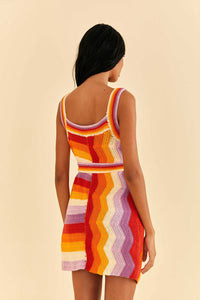 Robe courte à rayures en crochet - Orange