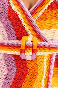 Robe courte à rayures en crochet - Orange