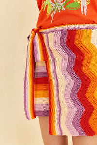 Jupe courte crochetée à rayures multiples en coton - Orange