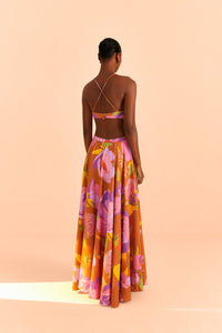 Robe longue brodée Flower Top en lin - Marron