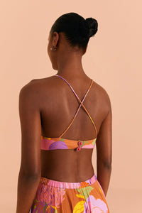 Robe longue brodée Flower Top en lin - Marron