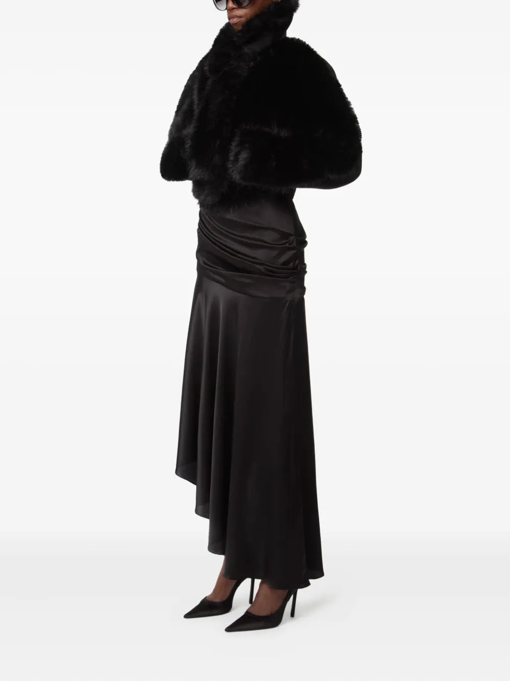 Jupe asymétrique drapée en soie mélangée - Noir