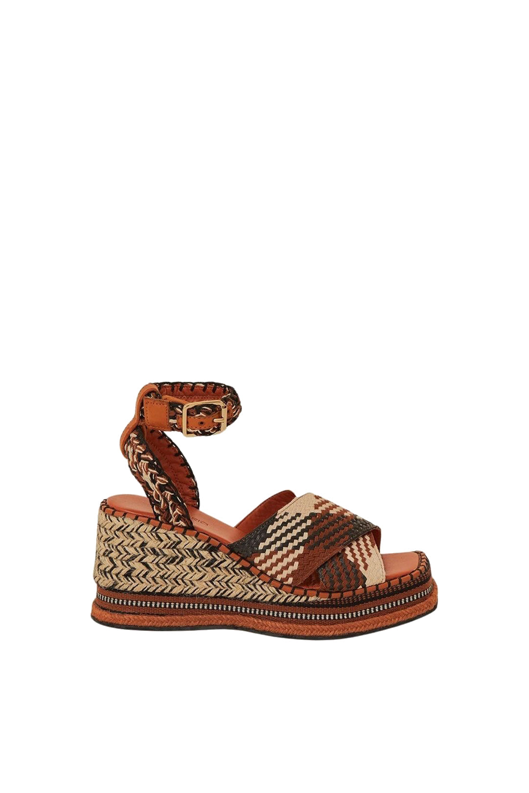 MEDIA OFF LINE_Sandales compensées Wedge multi-textures en coton - Marron