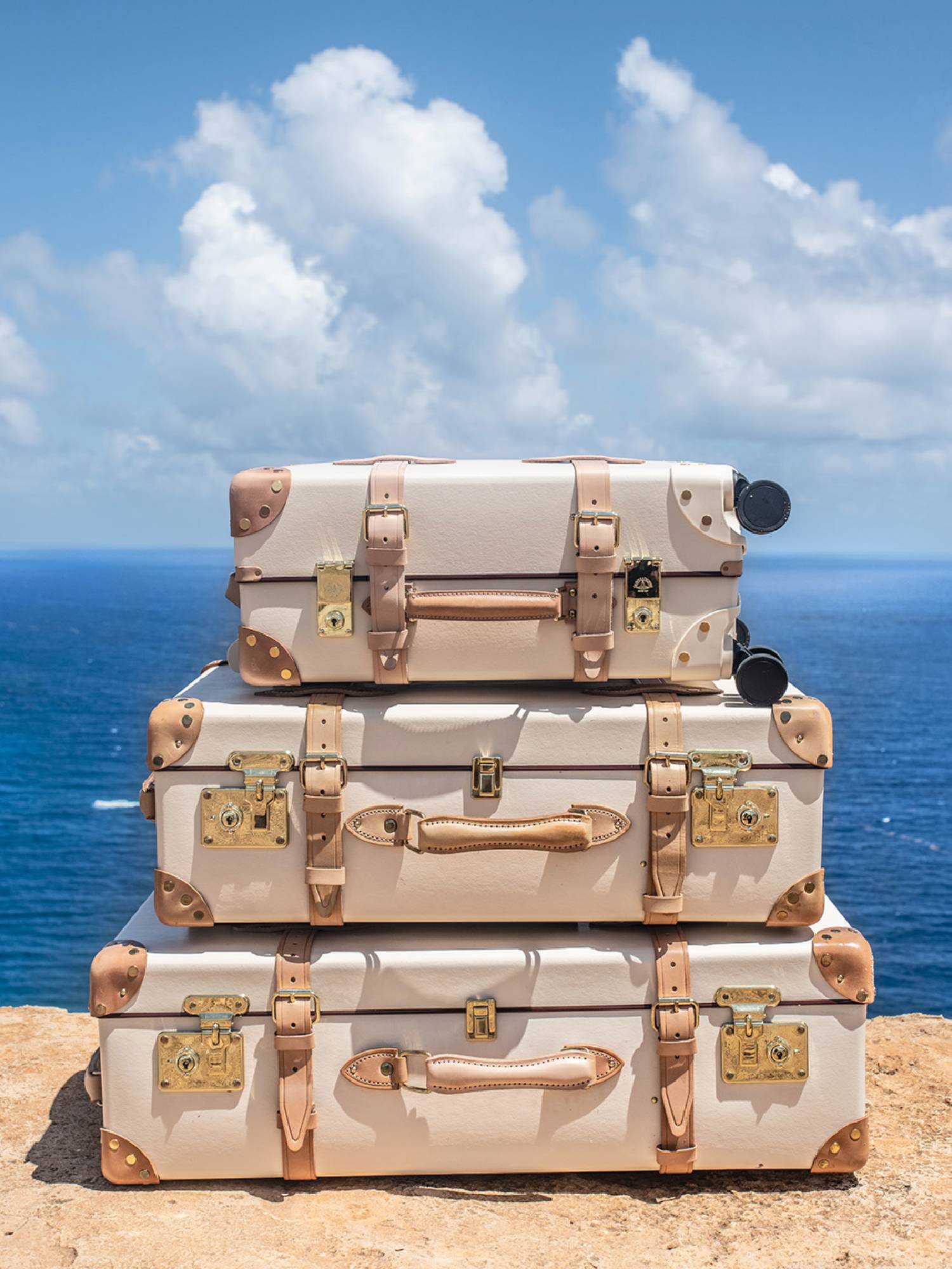 Grande valise soute Safari 2 roues - Ivoire & Naturel & Or