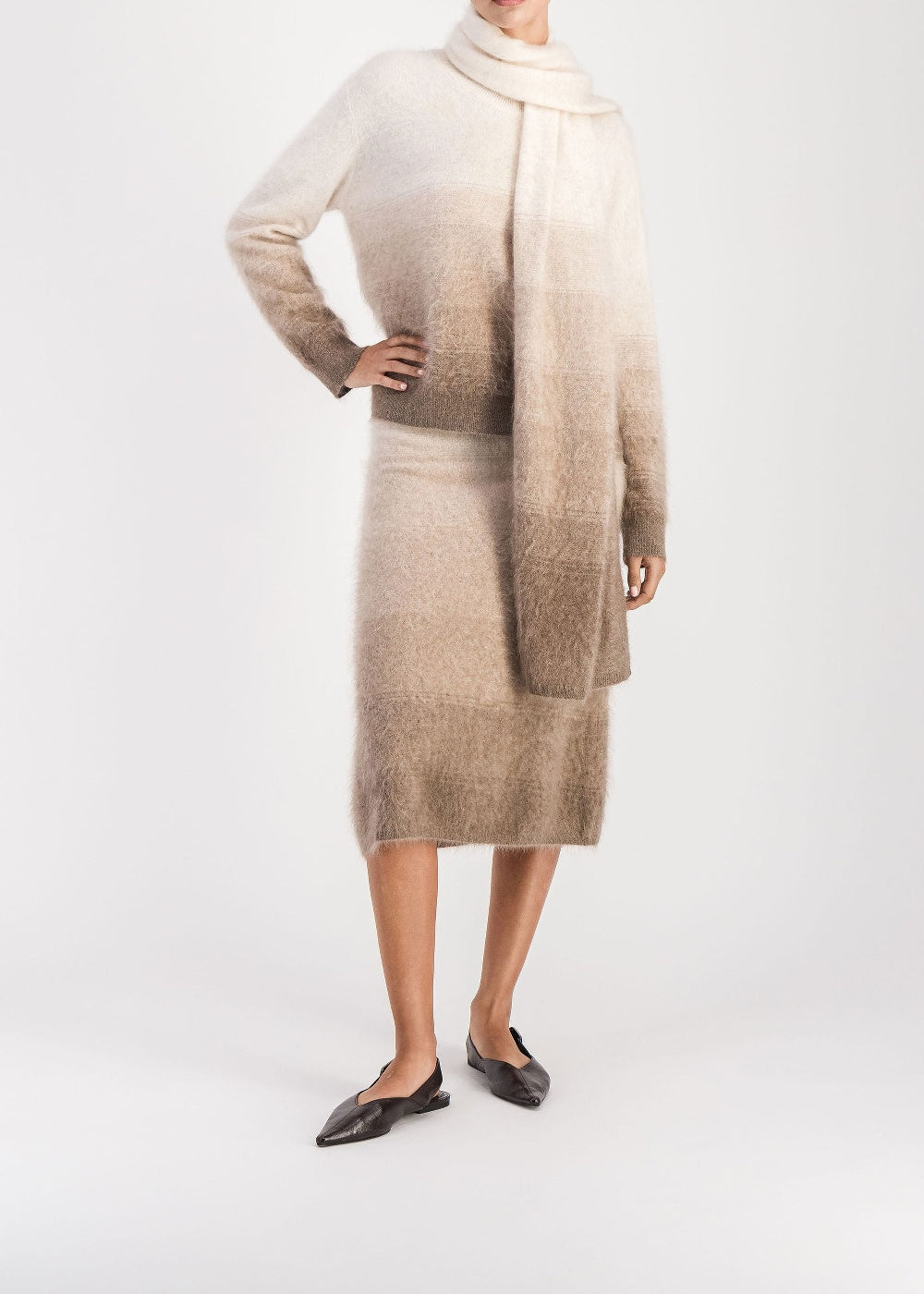 Pull col rond tie and dye en cachemire - Taupe