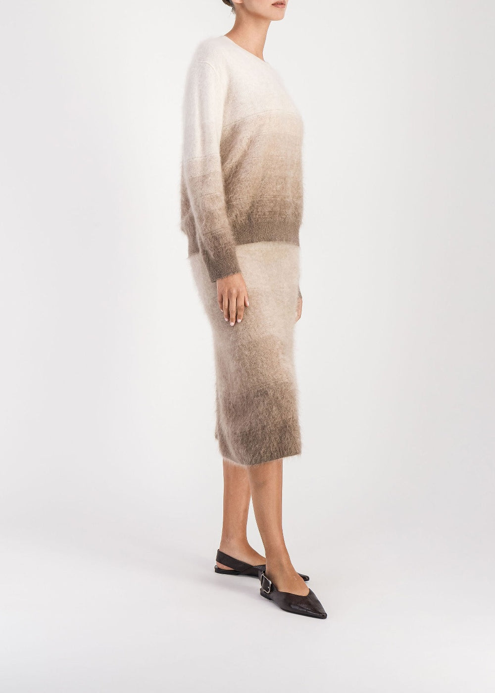 Pull col rond tie and dye en cachemire - Taupe