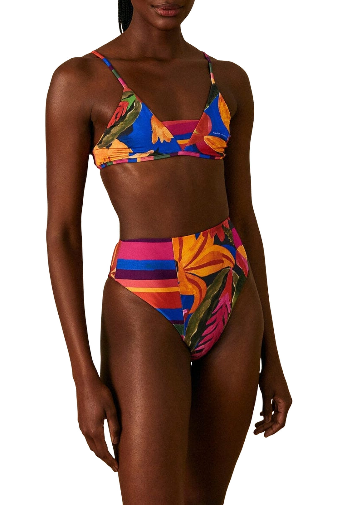 Haut de bikini Floral tropical x Stripes - Multicolore