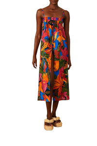 Robe midi Floral Tropical x Stripes en coton - Multicolore