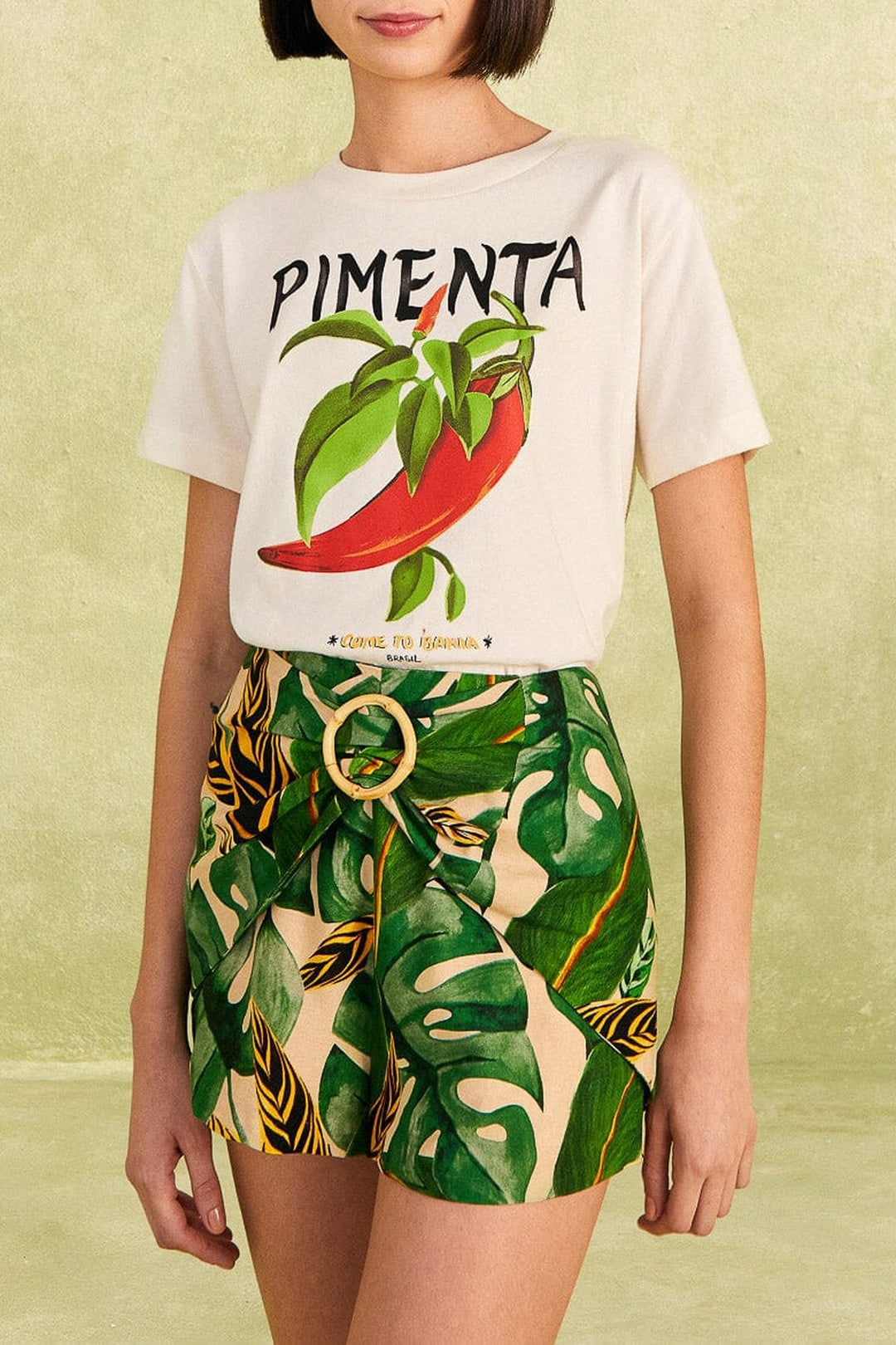 MEDIA OFF LINE_Short Tropical Leaves en lin - Vert