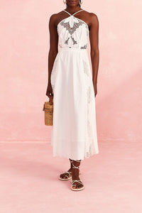 Robe longue Embroidery en lin - Blanc