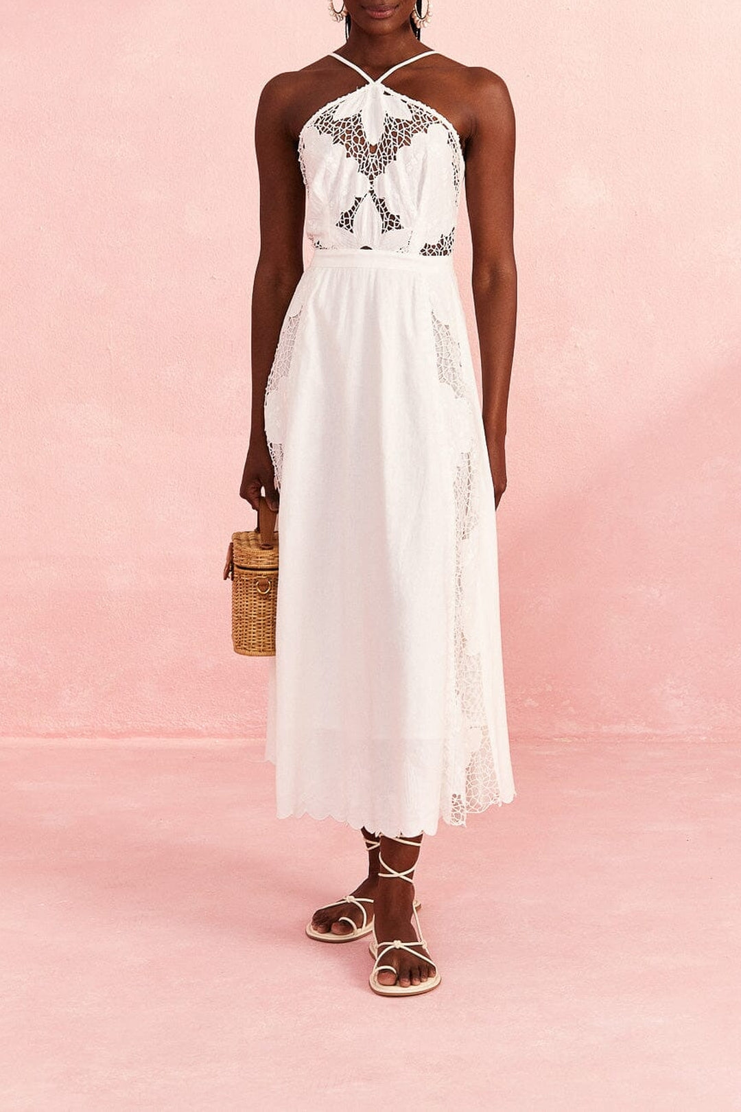 Robe longue Embroidery en lin - Blanc