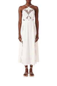 Robe longue Embroidery en lin - Blanc