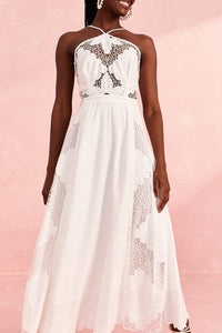 Robe longue Embroidery en lin - Blanc
