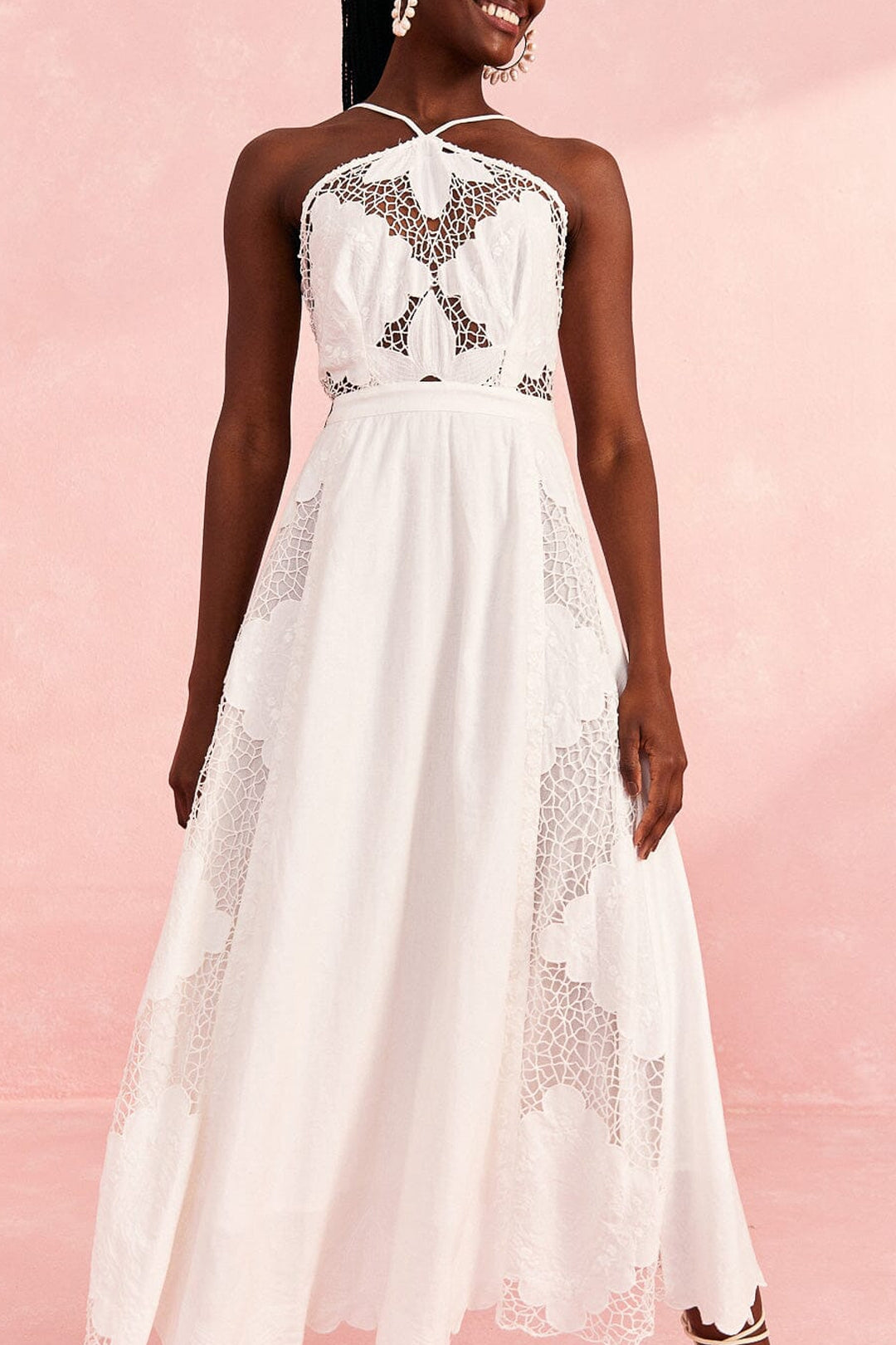Robe longue Embroidery en lin - Blanc