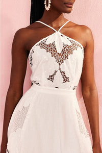 Robe longue Embroidery en lin - Blanc