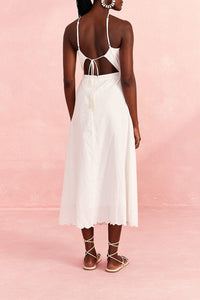 Robe longue Embroidery en lin - Blanc