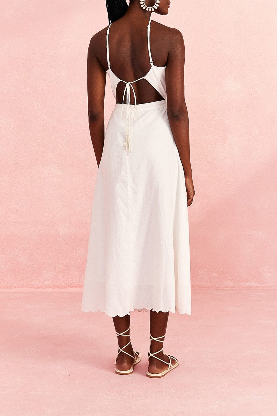 Robe longue Embroidery en lin - Blanc