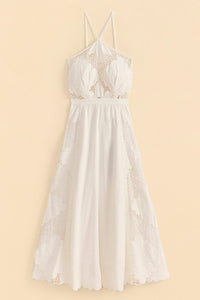 Robe longue Embroidery en lin - Blanc