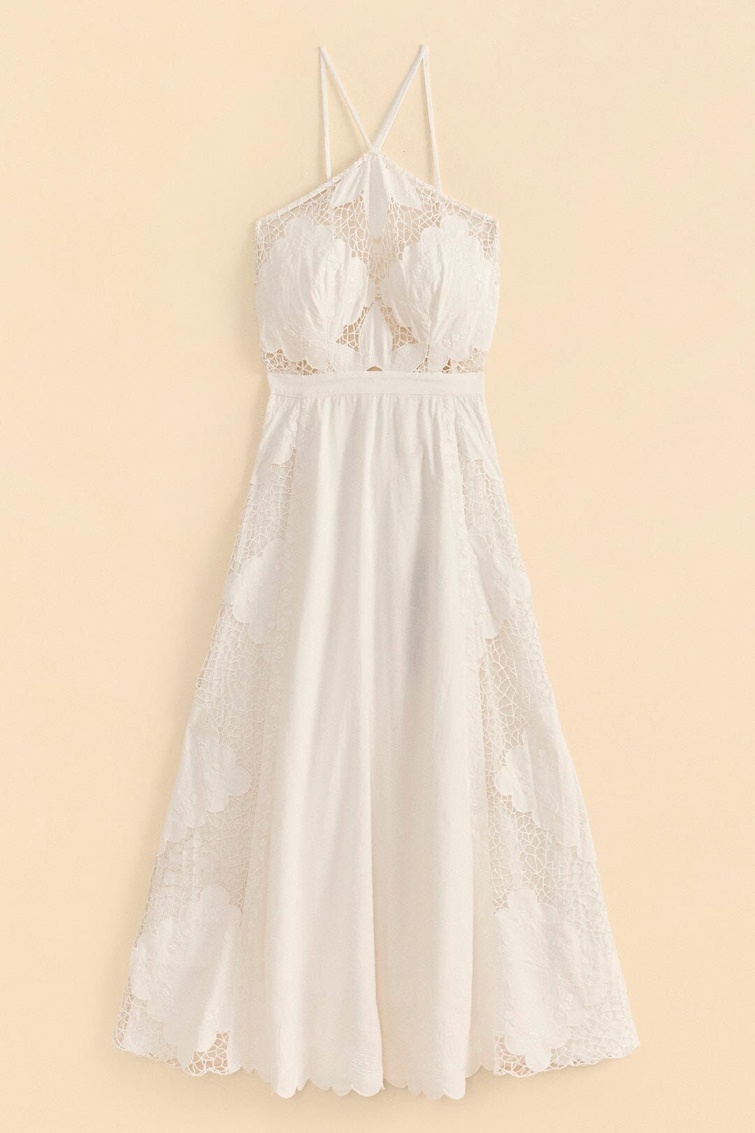 Robe longue Embroidery en lin - Blanc