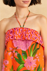 Robe courte Jardin romantique en coton - Orange