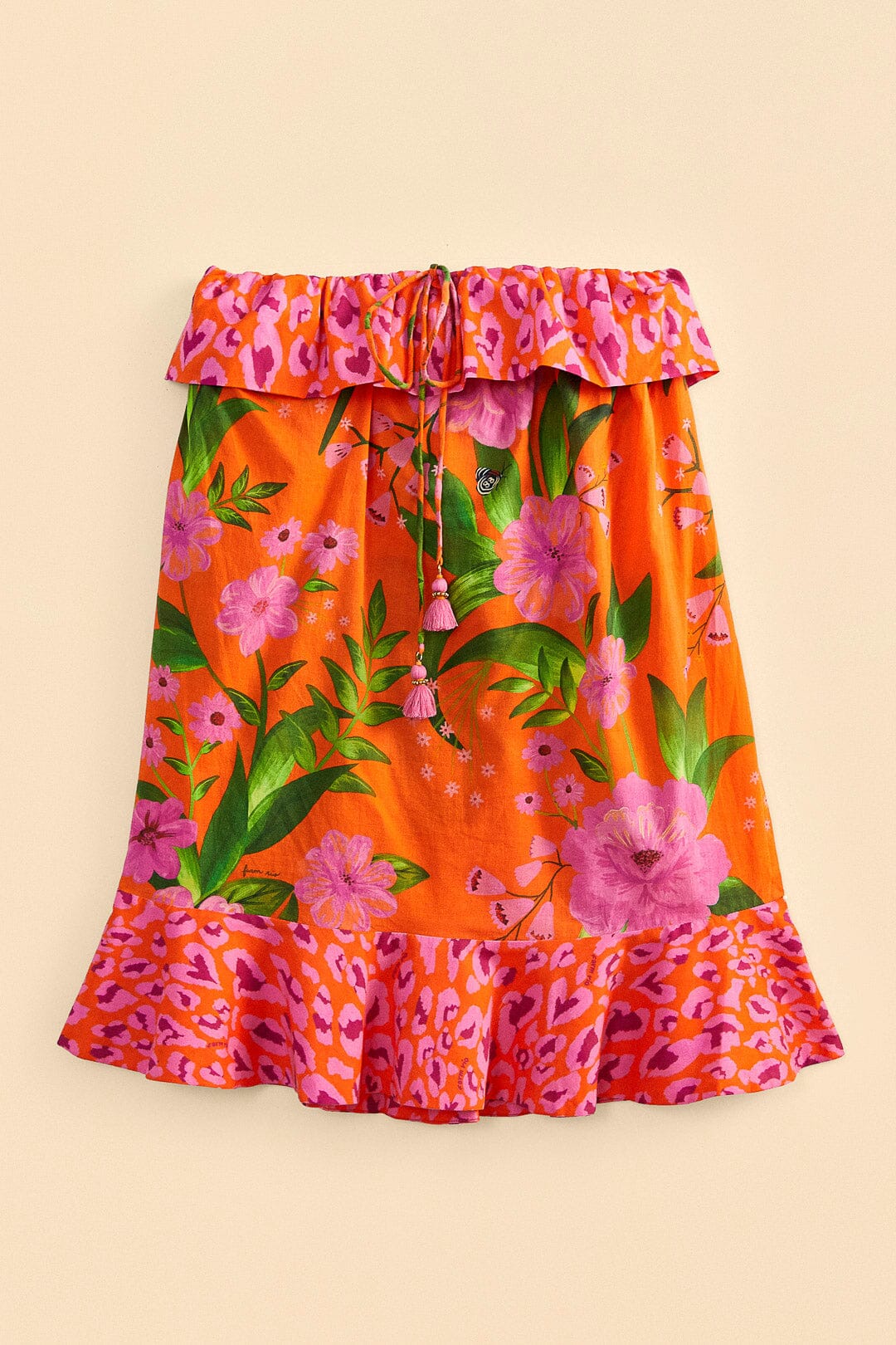 Robe courte Jardin romantique en coton - Orange