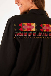 MEDIA OFF LINE_Chemise Black Beaded Fringe en lin - Noir