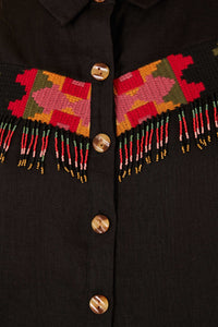 MEDIA OFF LINE_Chemise Black Beaded Fringe en lin - Noir