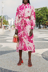 Robe midi Tropical Groove - Rose