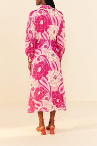 Robe midi Tropical Groove - Rose