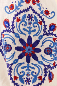Short embroidered linen dress - White