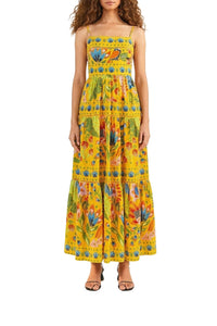 Robe longue Summer Garden en coton - Jaune