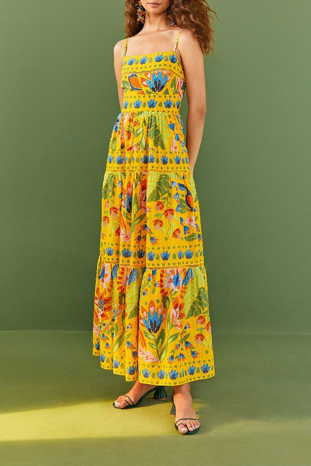 Robe longue Summer Garden en coton - Jaune