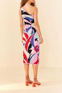 Robe midi Monstera en maille - Rose
