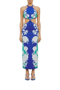 Robe longue Soft Garden en maille - Bleu