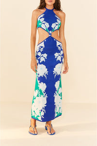 Robe longue Soft Garden en maille - Bleu