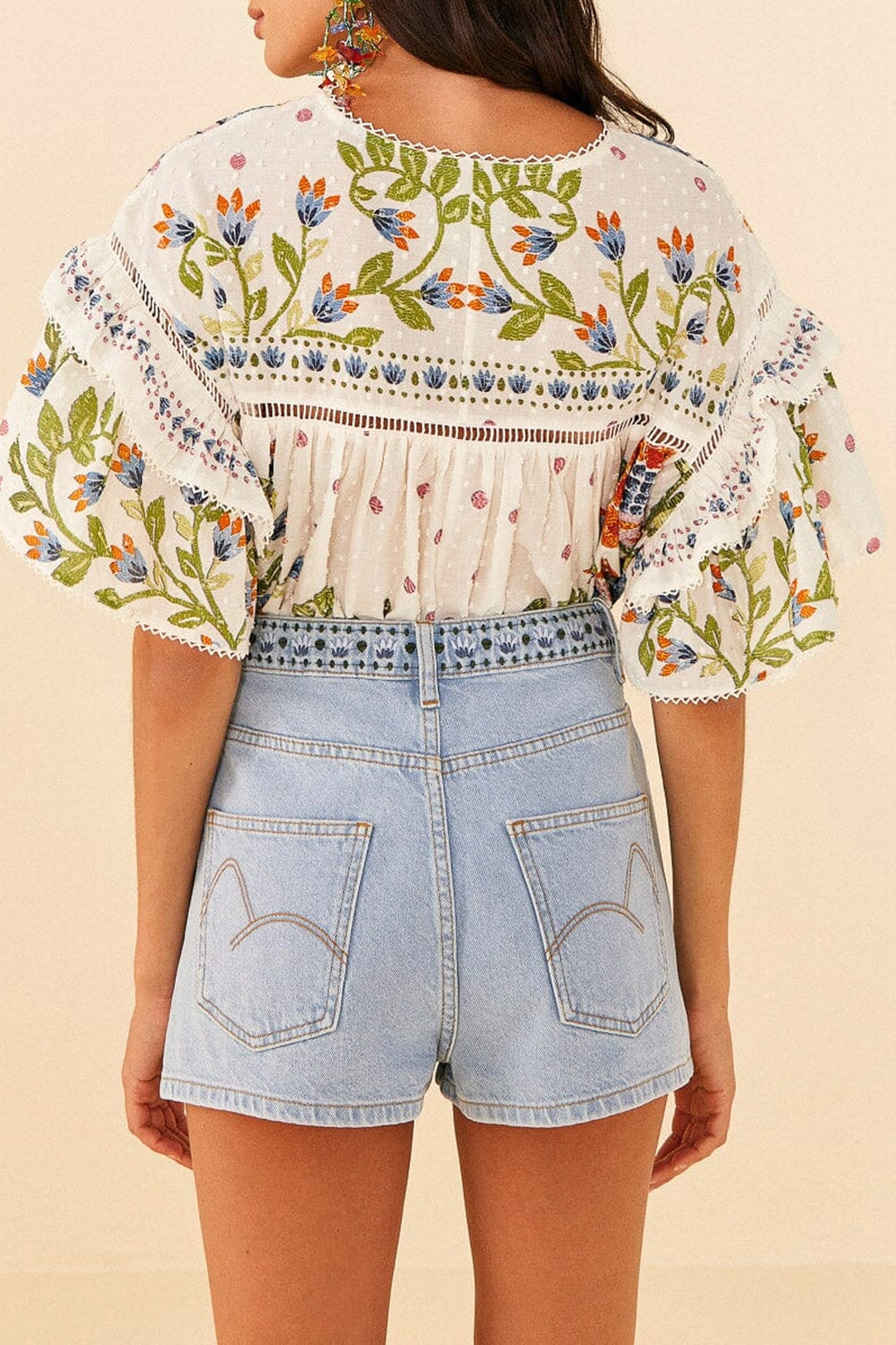 Short Summer Garden en denim brodé - Bleu