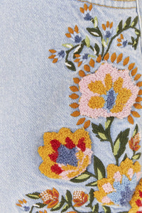 Short Summer Garden en denim brodé - Bleu