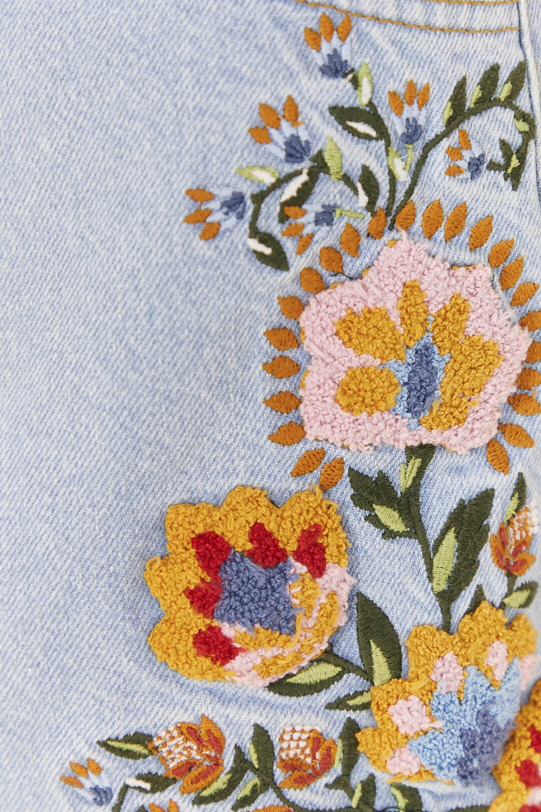 Short Summer Garden en denim brodé - Bleu