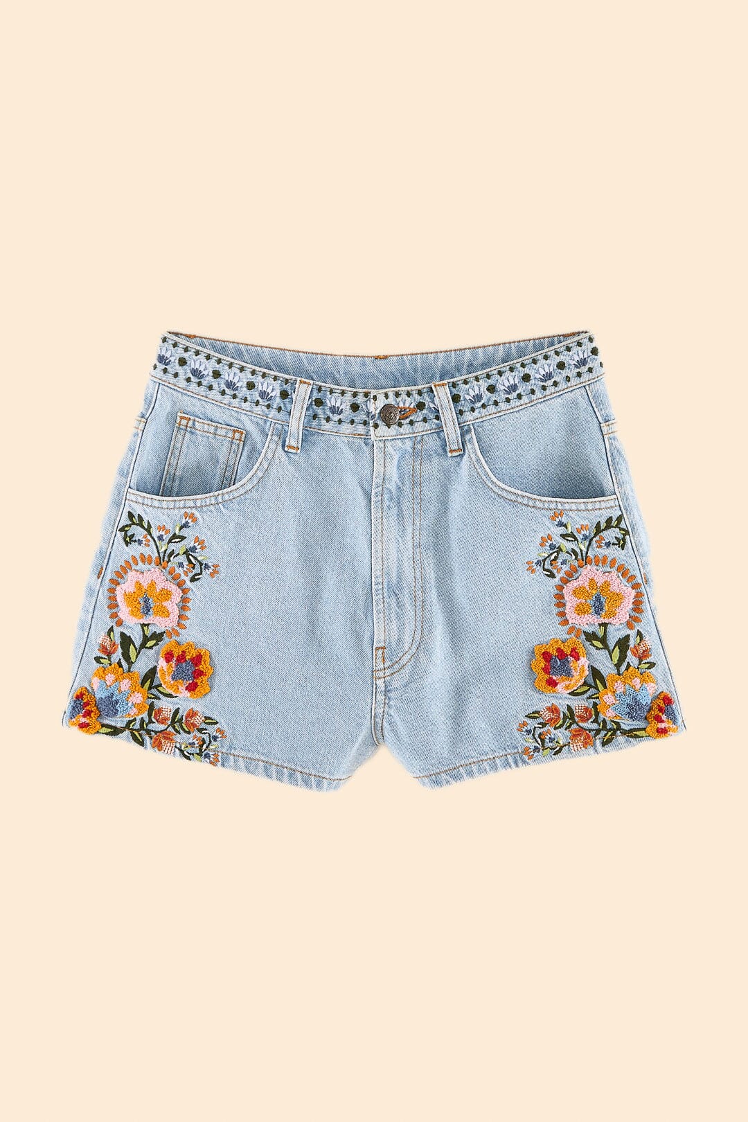Short Summer Garden en denim brodé - Bleu